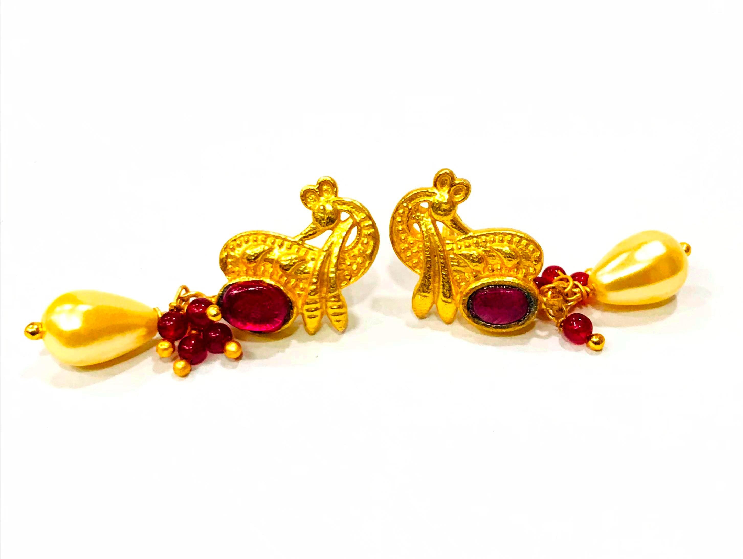 925 Sterling Silver Polki Diamond Meenakari Drop Earrings, Indian Wedding Jadau Jewelry