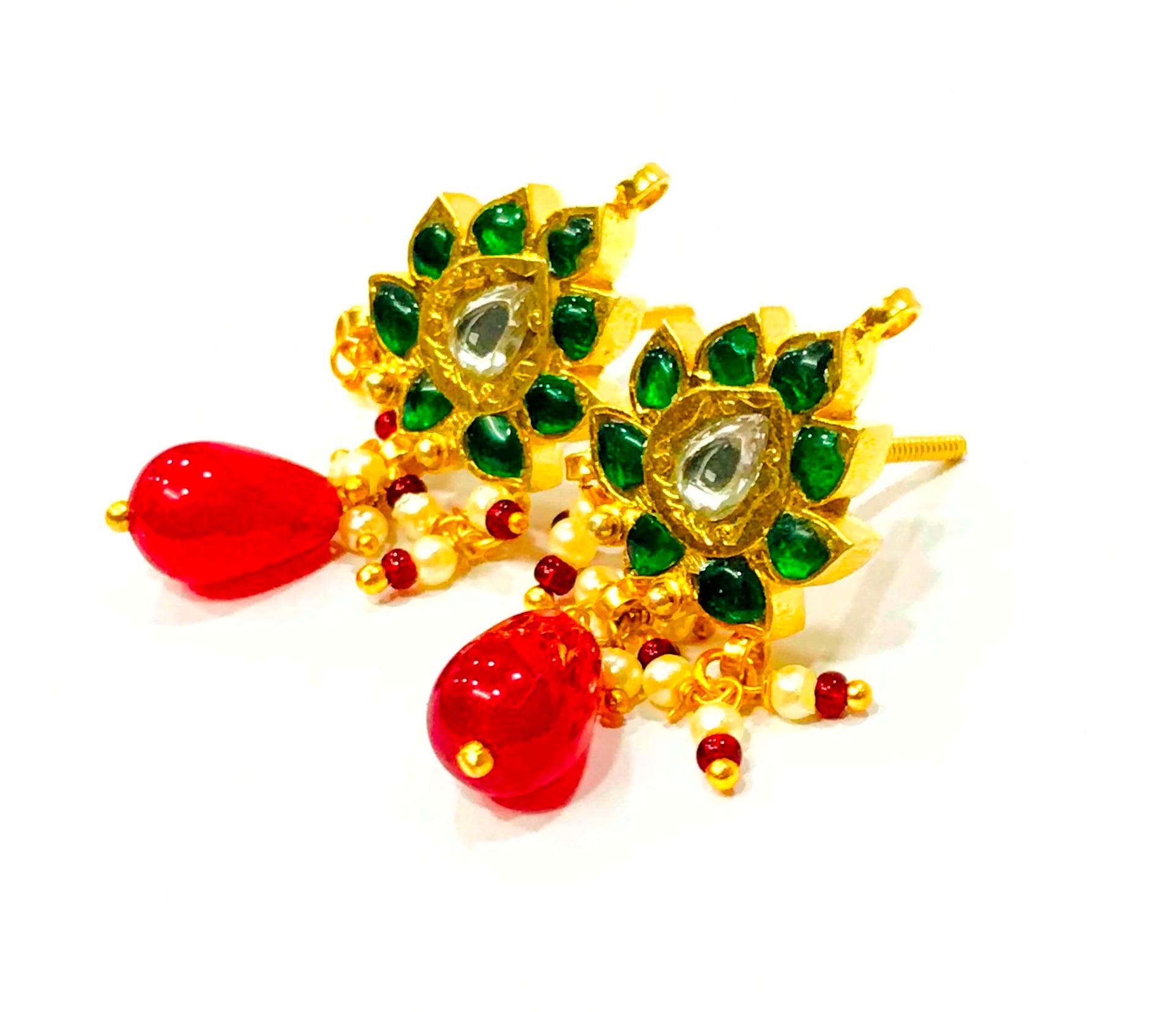 925 Sterling Silver Polki Diamond Meenakari Drop Earrings, Indian Wedding Heritage Jewelry