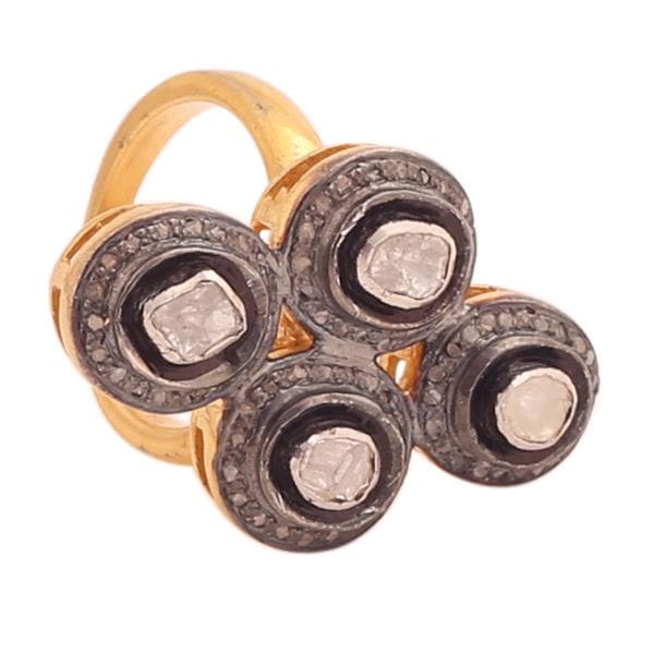 925 Sterling Silver Diamond Polki Ring, Rosecut Victorian Statement Ring