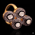 18k Silver Diamond Polki Ring, Rosecut Victorian Statement Ring
