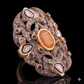 Traditional Rosecut Diamond, Polki Ring, Blue & Yellow Sapphire 18k Silver Victorian Statement Ring