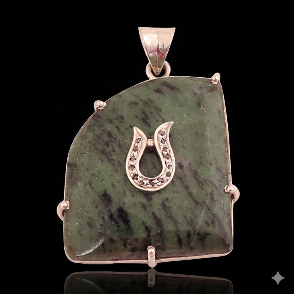 Victorian Rubyzosite Diamond Polki Pendant, 18k Silver Sterling Silver Handmade