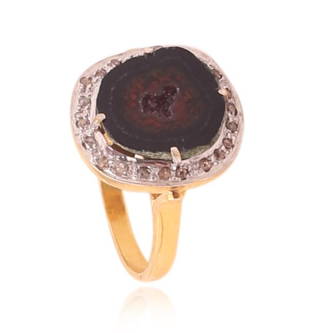 Exclusive Druzy & Diamond Polki Ring, 18k Silver and Sterling Silver Victorian Statement Ring
