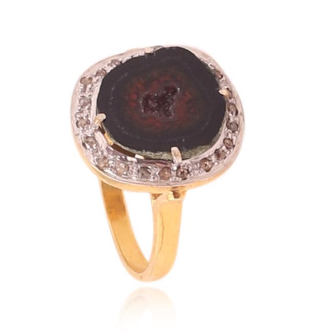Exclusive Druzy & Diamond Polki Ring, 925 Sterling Silver Victorian Statement Ring