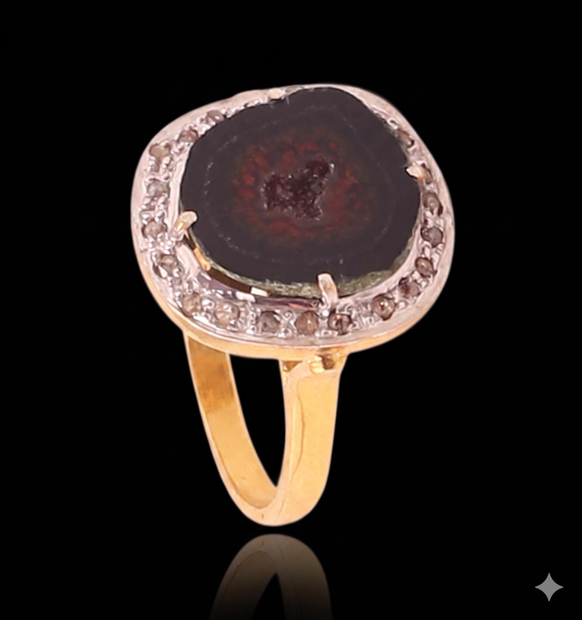 Exclusive Druzy & Diamond Polki Ring, 18k Silver and Sterling Silver Victorian Statement Ring