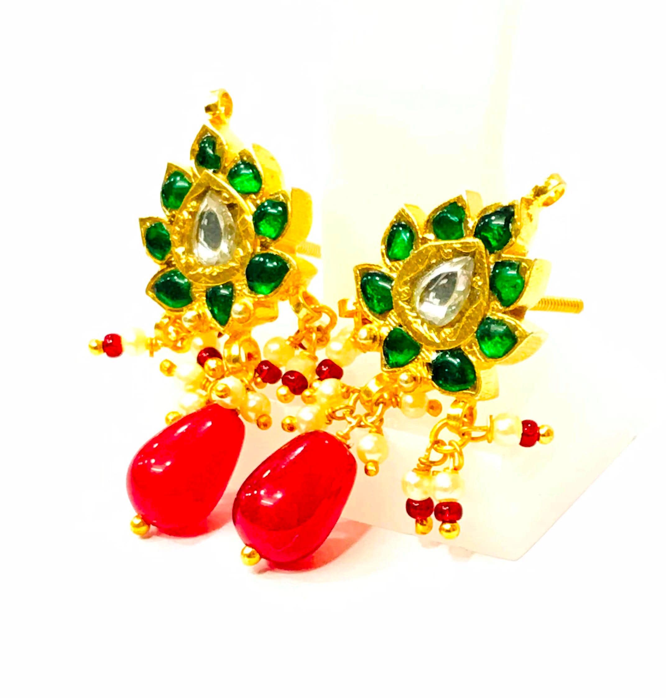 925 Sterling Silver Polki Diamond Meenakari Drop Earrings, Indian Wedding Heritage Jewelry