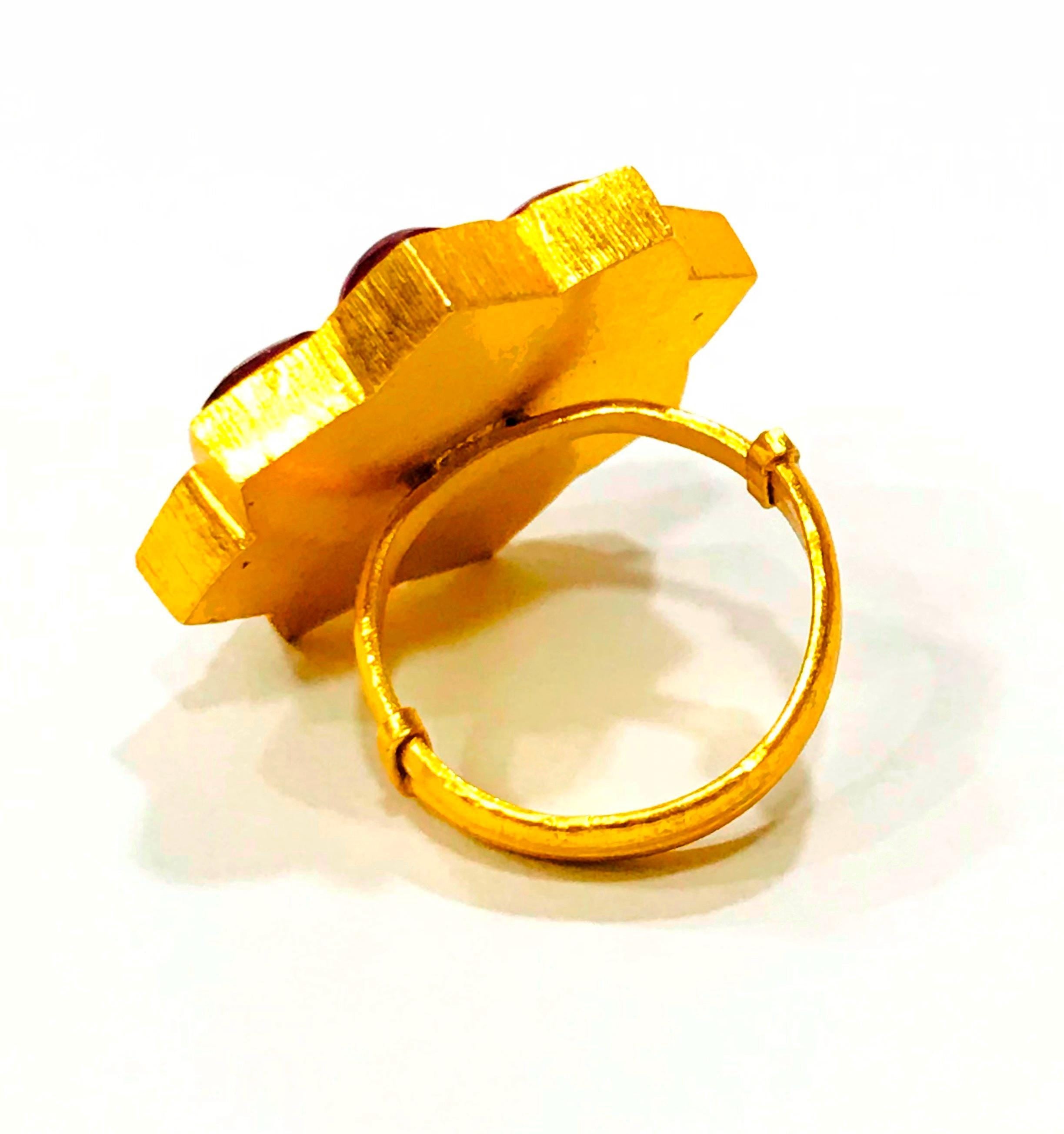 925 Sterling Silver Polki Meenakari Floral Ring, Handmade Indian Wedding Jewelry