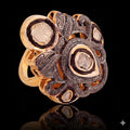 Victorian Diamond Polki Rosecut Diamond Ring, 18k Silver Sterling Silver Statement
