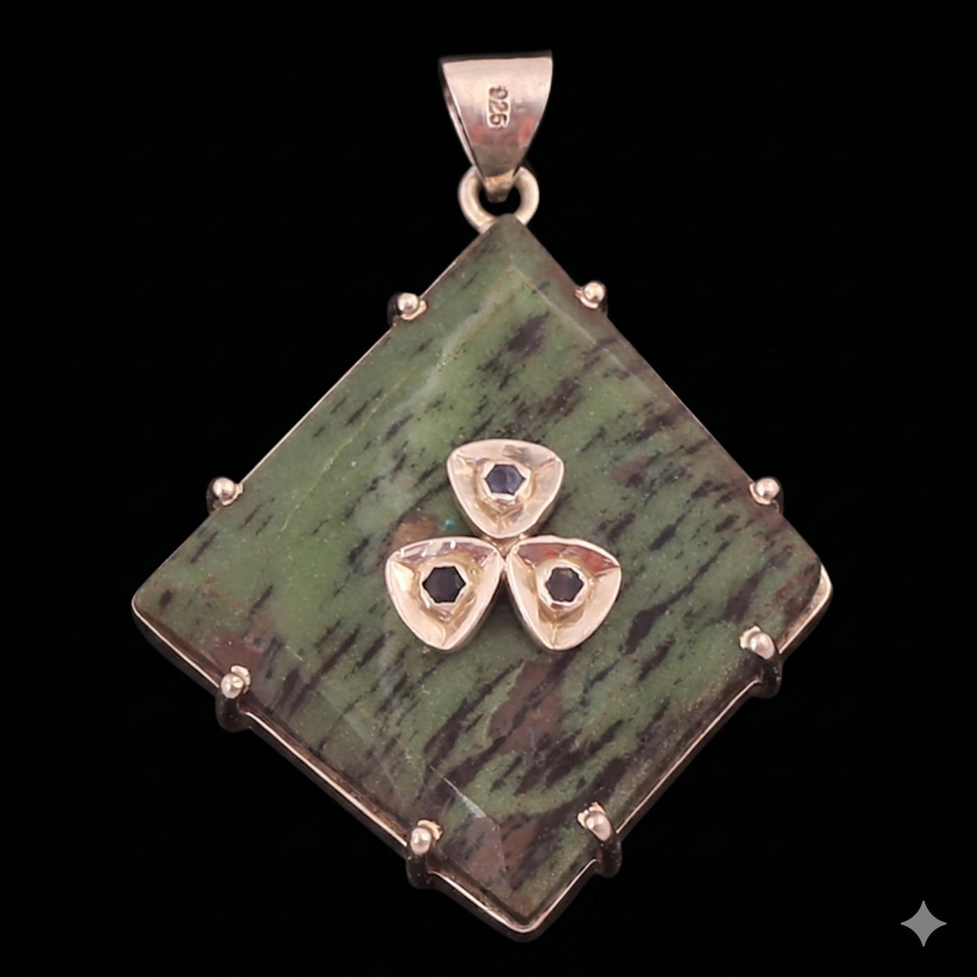Handmade Rubyzoisite Gemstone Pendant, 18k Silver Sterling Silver Victorian Jadau Jewelry