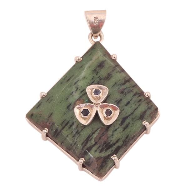 Handmade Rubyzoisite Gemstone Pendant, 925 Sterling Silver Victorian Jadau Jewelry