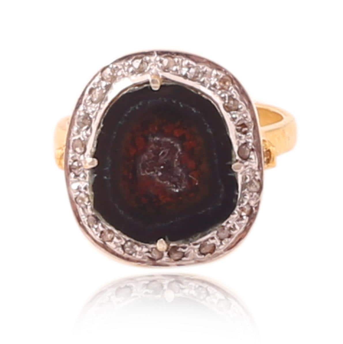 Exclusive Druzy & Diamond Polki Ring, 925 Sterling Silver Victorian Statement Ring