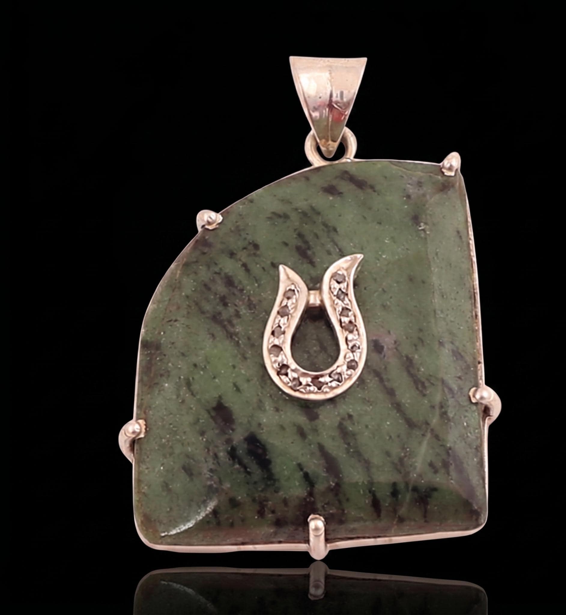 Victorian Rubyzosite Diamond Polki Pendant, 925 Sterling Silver Handmade