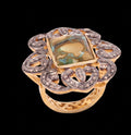 Attractive Turquoise & Diamond Polki Ring, 925 Sterling Silver Victorian Statement Ring