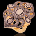 Victorian 925 Sterling Silver Rosecut Diamond Polki Statement Ring