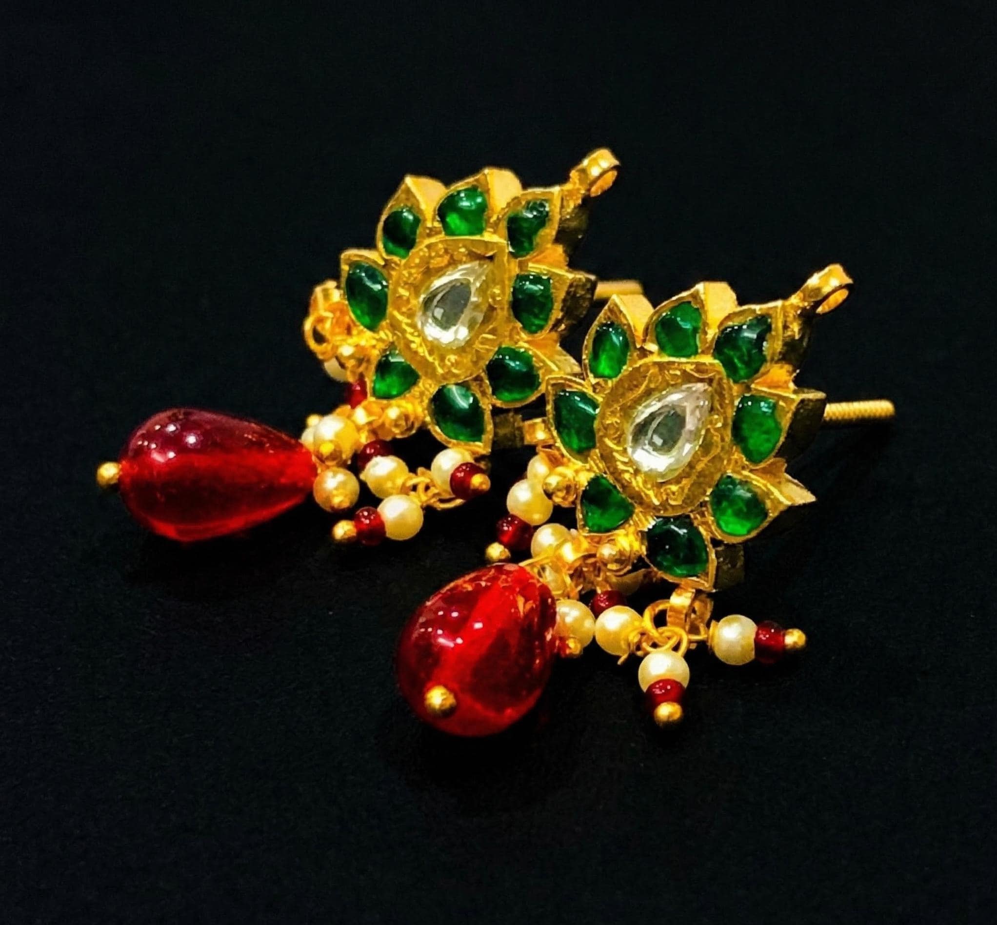 925 Sterling Silver Polki Diamond Meenakari Drop Earrings, Indian Wedding Heritage Jewelry