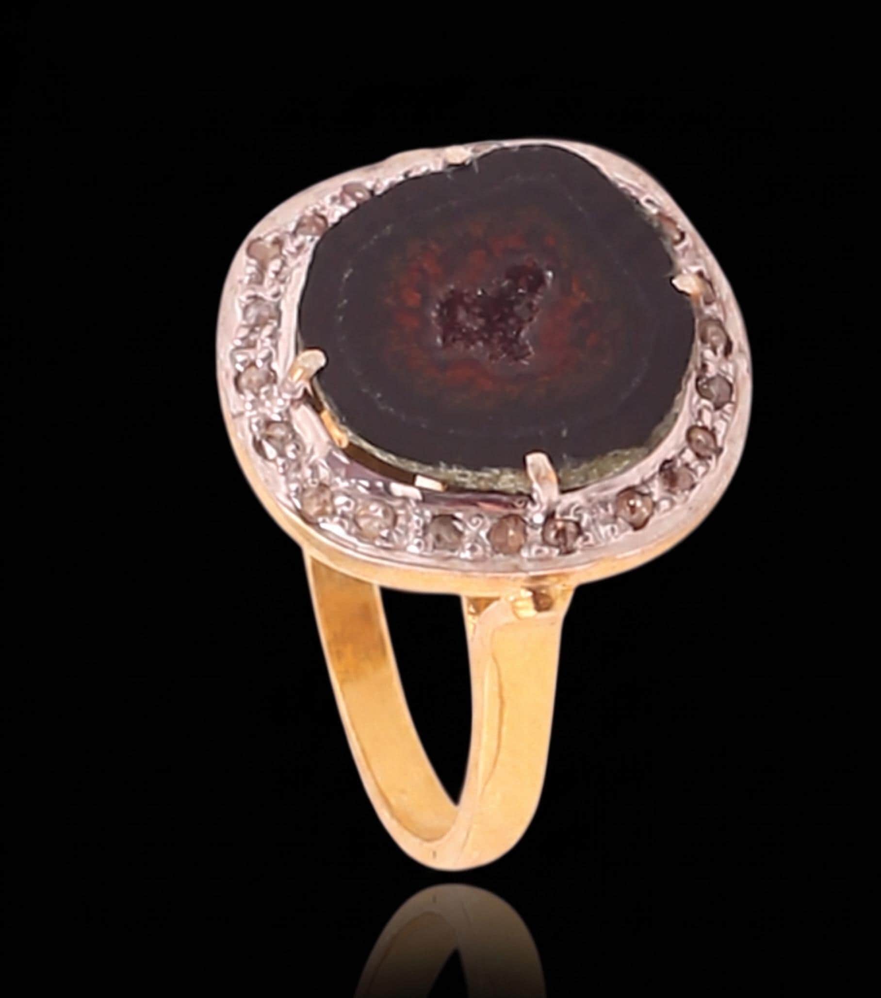 Exclusive Druzy & Diamond Polki Ring, 925 Sterling Silver Victorian Statement Ring