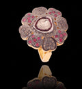 Attractive Ruby & Diamond Polki Ring, 925 Sterling Silver Fashionable Victorian Statement Ring