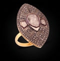 Victorian Statement Ring, Rosecut Diamond Polki, 925 Sterling Silver
