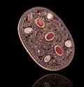 925 Sterling Silver Ruby Diamond Polki Ring, Victorian Sterling Silver Statement Jewelry